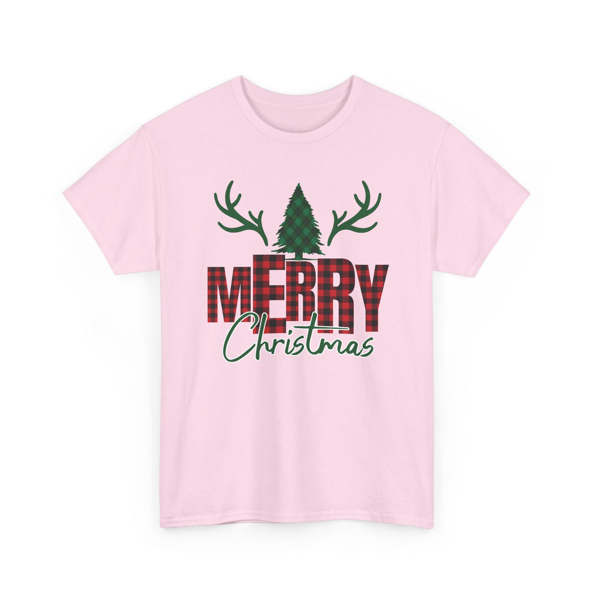Buffalo Plaid Christmas Shirt, Merry Christmas Graphic Tee, Rustic Farmhouse Holiday T-Shirt, Red Plaid Xmas Gift