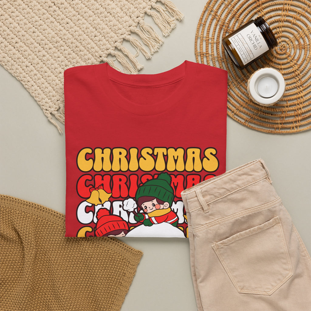 Cute Christmas Shirt, Retro Merry Christmas Graphic Tee, Kids Playing in Snow T-Shirt, Cozy Holiday Gift