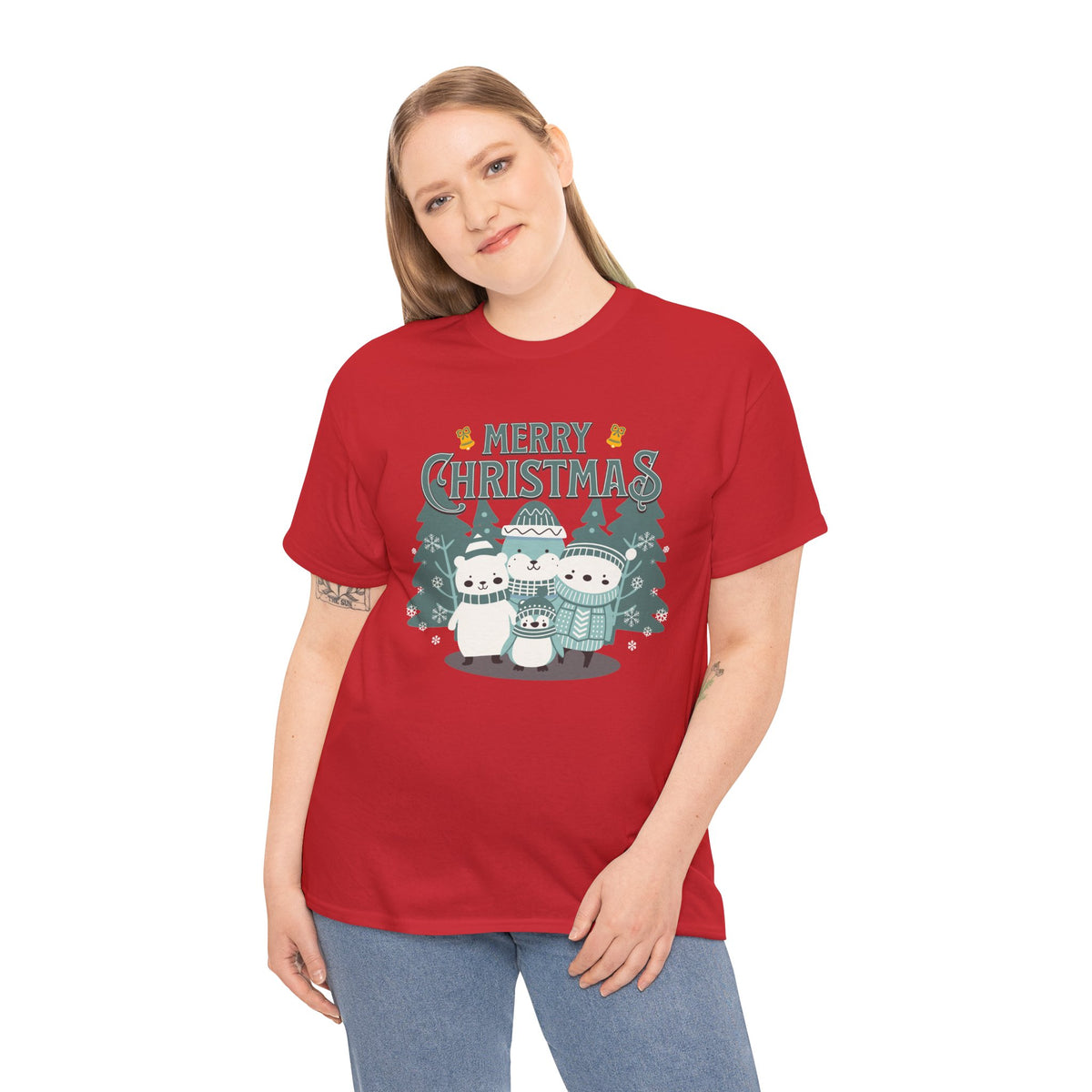 Cute Polar Bear Christmas Shirt, Merry Christmas Graphic Tee, Cozy Winter Animals T-Shirt, Penguin Holiday Gift