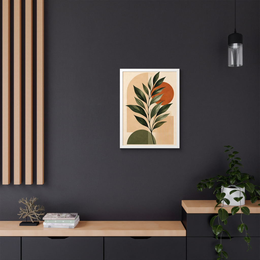 Minimalist Botanical Framed Wall Art, Olive Green Terracotta Print, Modern Boho Home Decor, Neutral Wall Art