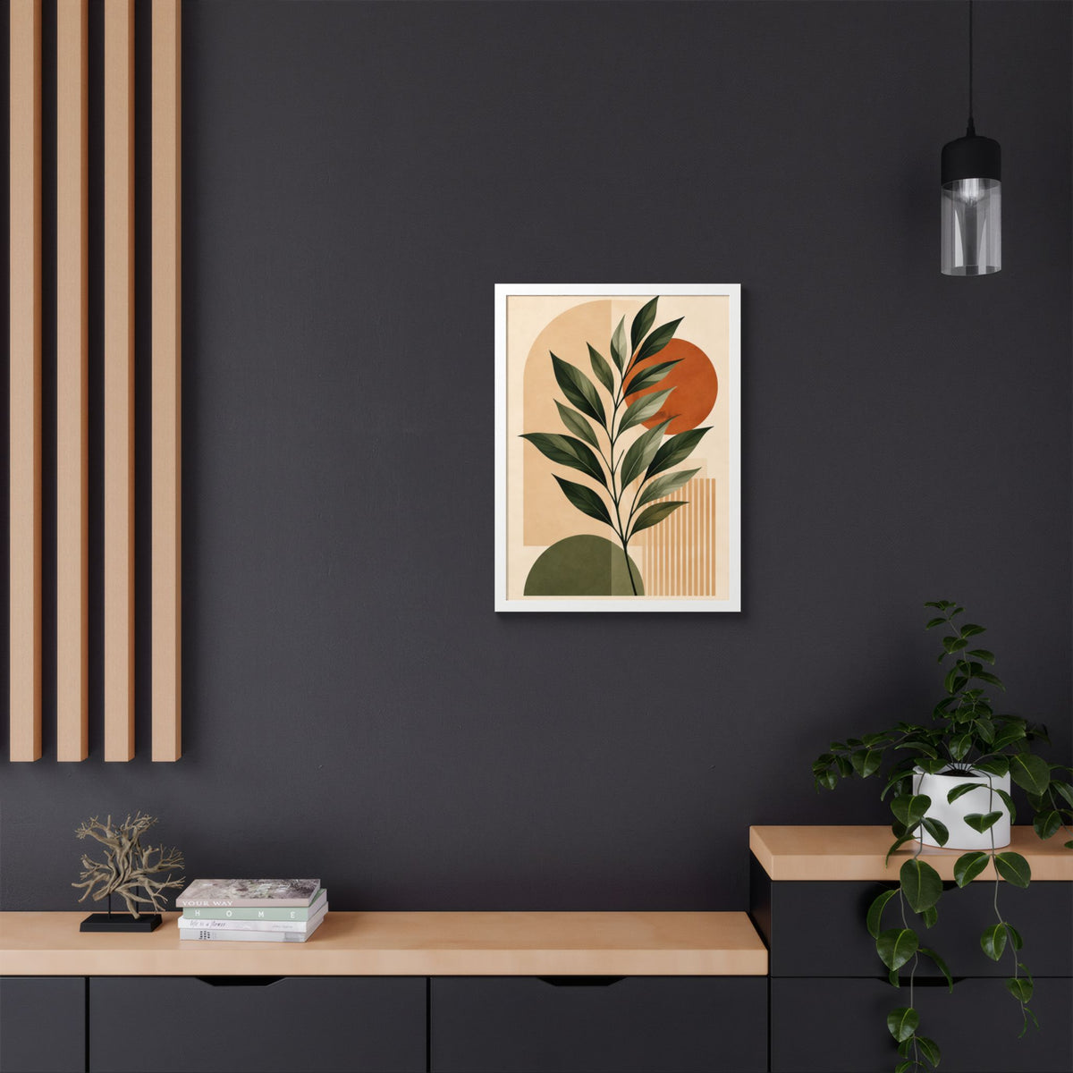 Minimalist Botanical Framed Wall Art, Olive Green Terracotta Print, Modern Boho Home Decor, Neutral Wall Art