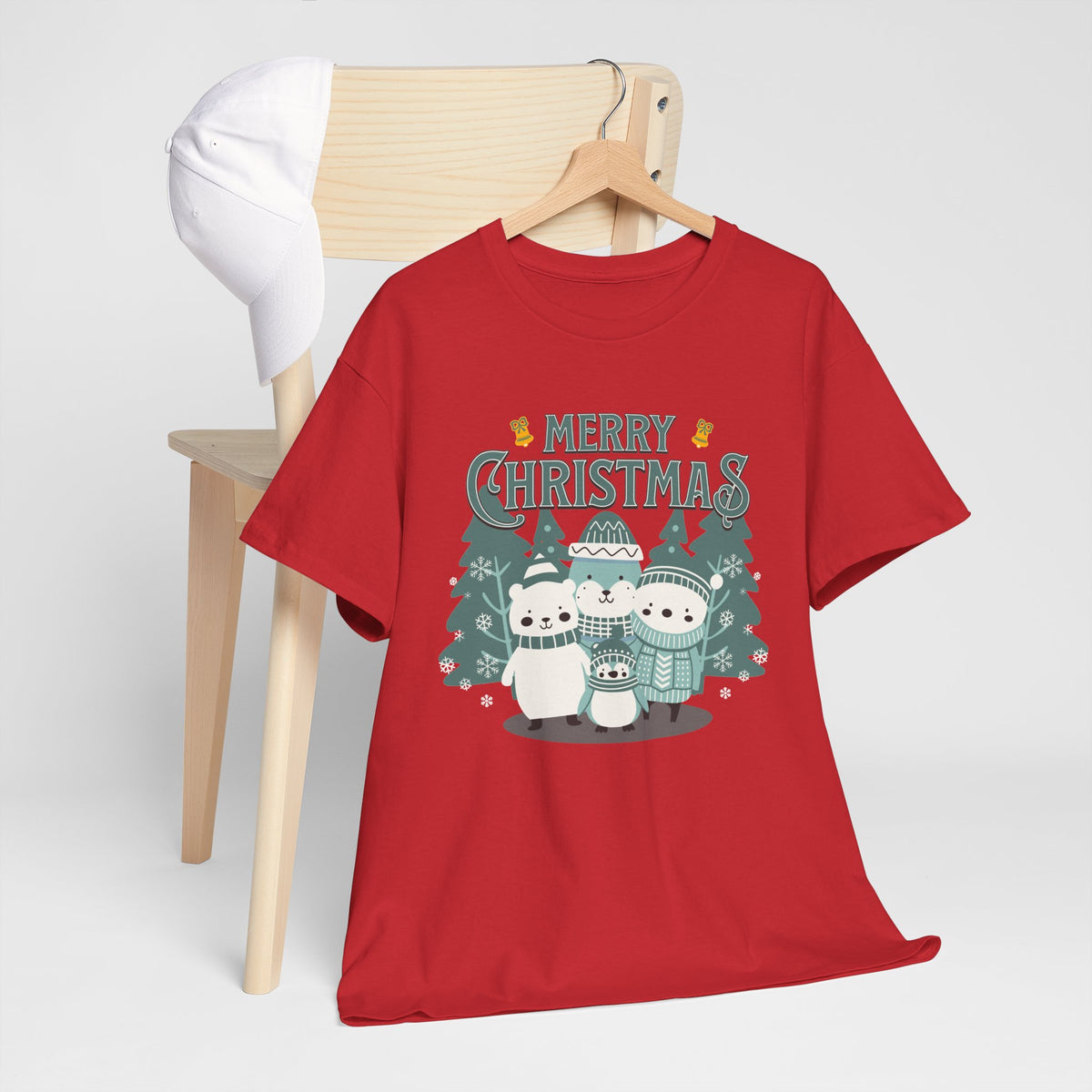 Cute Polar Bear Christmas Shirt, Merry Christmas Graphic Tee, Cozy Winter Animals T-Shirt, Penguin Holiday Gift