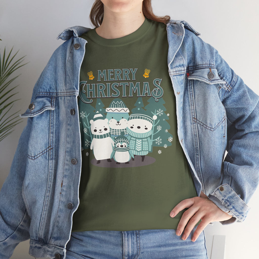 Cute Polar Bear Christmas Shirt, Merry Christmas Graphic Tee, Cozy Winter Animals T-Shirt, Penguin Holiday Gift
