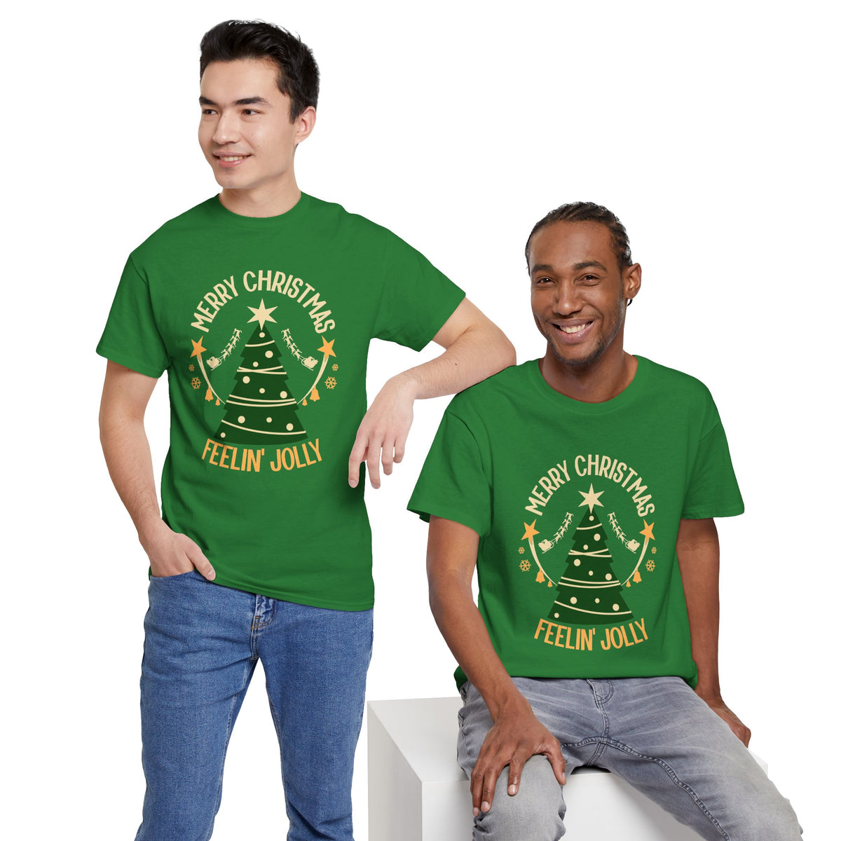 Feelin Jolly Christmas Shirt, Retro Christmas Tree Tee, Merry Christmas Graphic T-Shirt, Vintage Holiday Gift