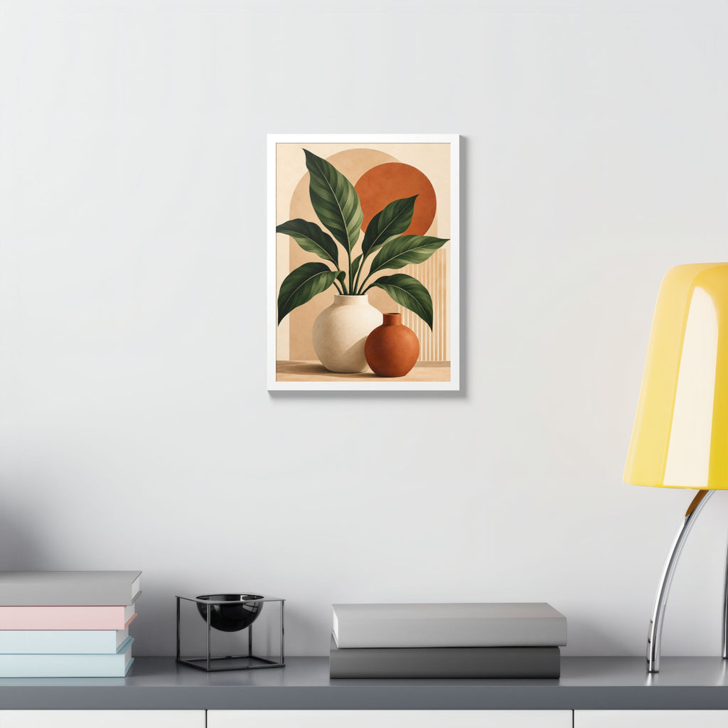 Botanical Framed Wall Art, Terracotta Boho Wall Decor, Olive Green Botanical Print, Neutral Living Room Art