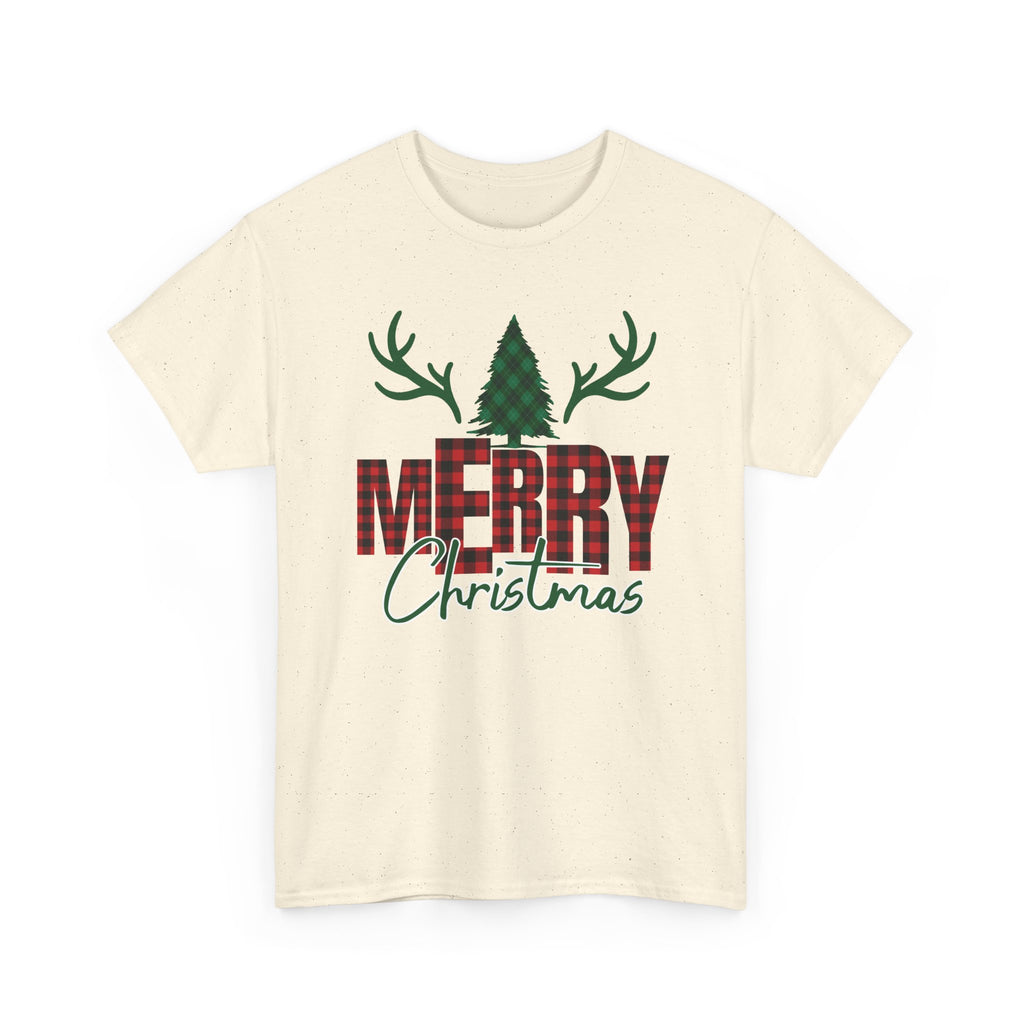 Buffalo Plaid Christmas Shirt, Merry Christmas Graphic Tee, Rustic Farmhouse Holiday T-Shirt, Red Plaid Xmas Gift