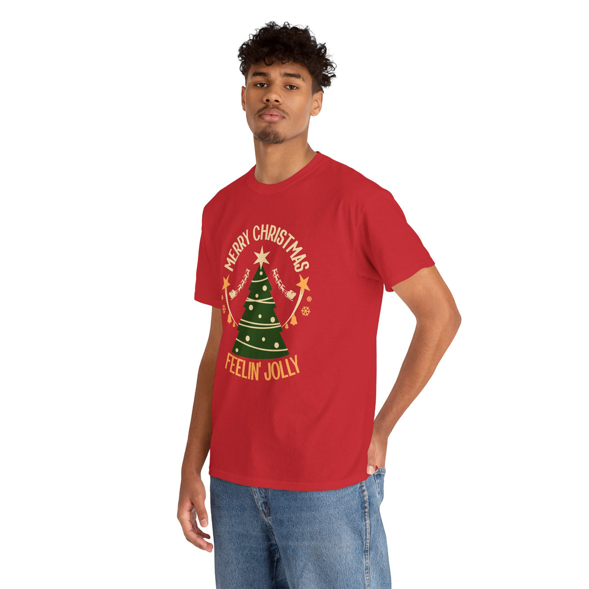 Feelin Jolly Christmas Shirt, Retro Christmas Tree Tee, Merry Christmas Graphic T-Shirt, Vintage Holiday Gift