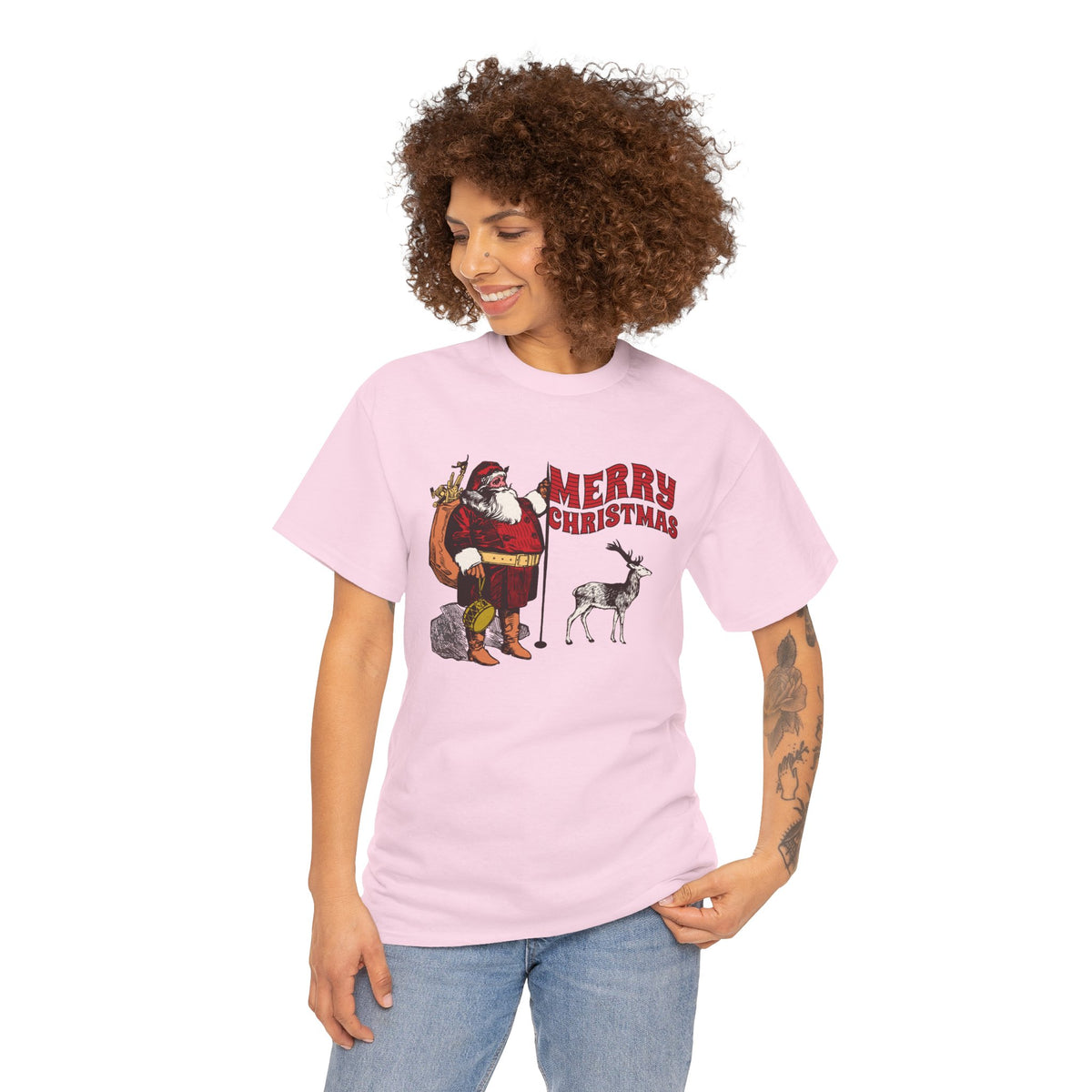 Vintage Santa Christmas Shirt, Retro Santa and Reindeer Tee, Old Fashioned Christmas Graphic T-Shirt, Nostalgic Holiday Gift