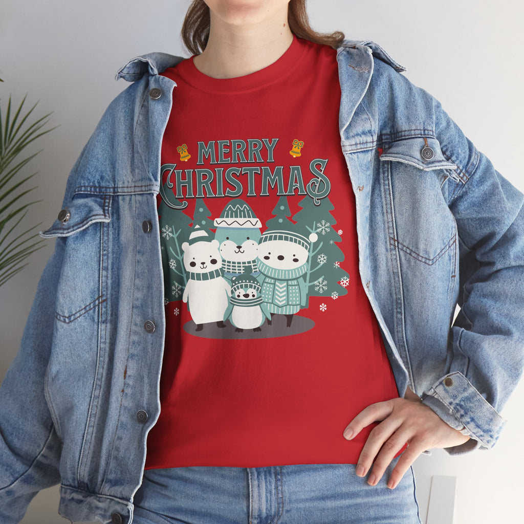 Cute Polar Bear Christmas Shirt, Merry Christmas Graphic Tee, Cozy Winter Animals T-Shirt, Penguin Holiday Gift
