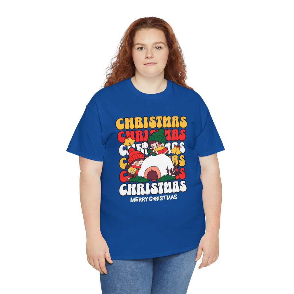 Cute Christmas Shirt, Retro Merry Christmas Graphic Tee, Kids Playing in Snow T-Shirt, Cozy Holiday Gift
