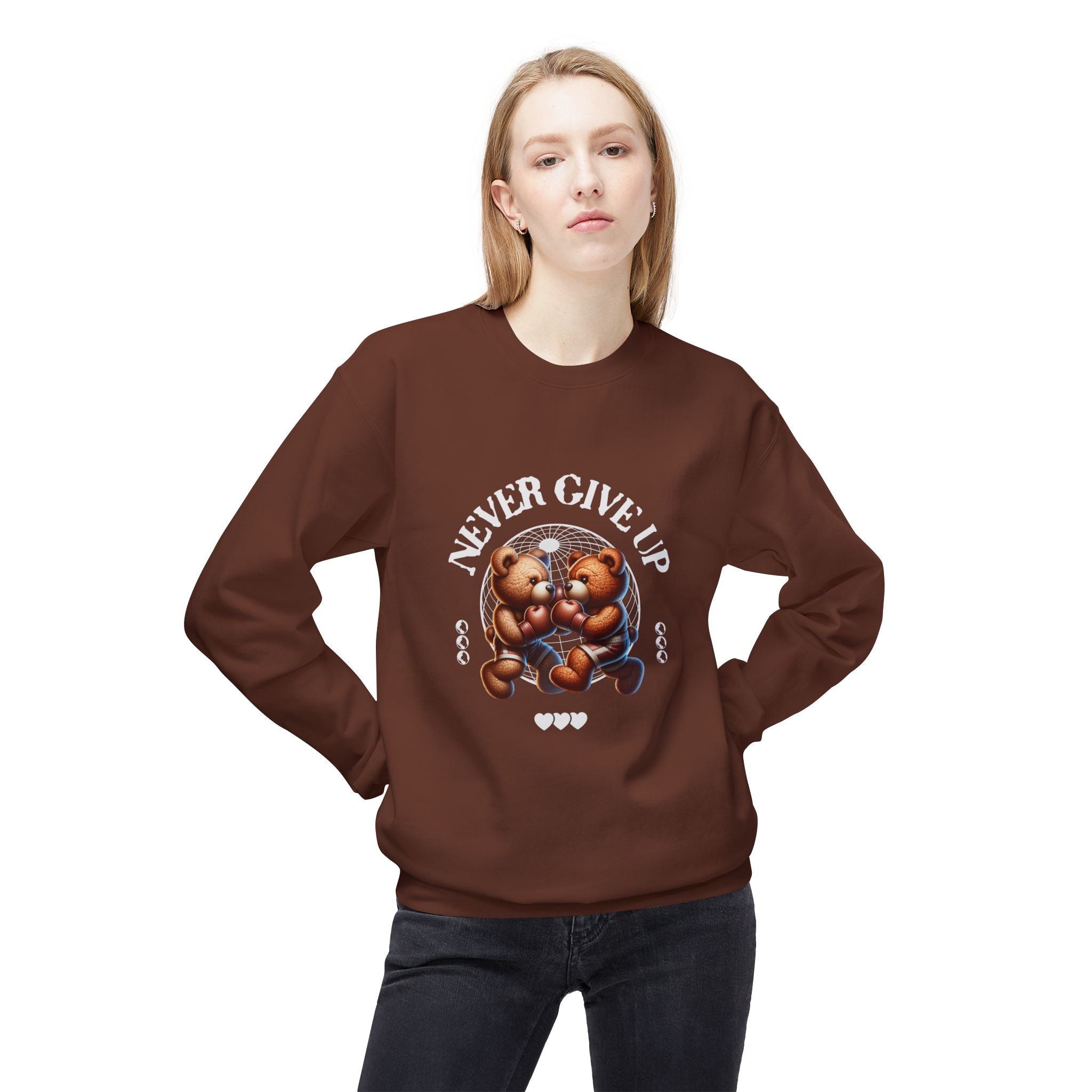 Sweatshirt - 'Never Give Up' Motivational Quote Unisex Crewneck, Trendy Outfit