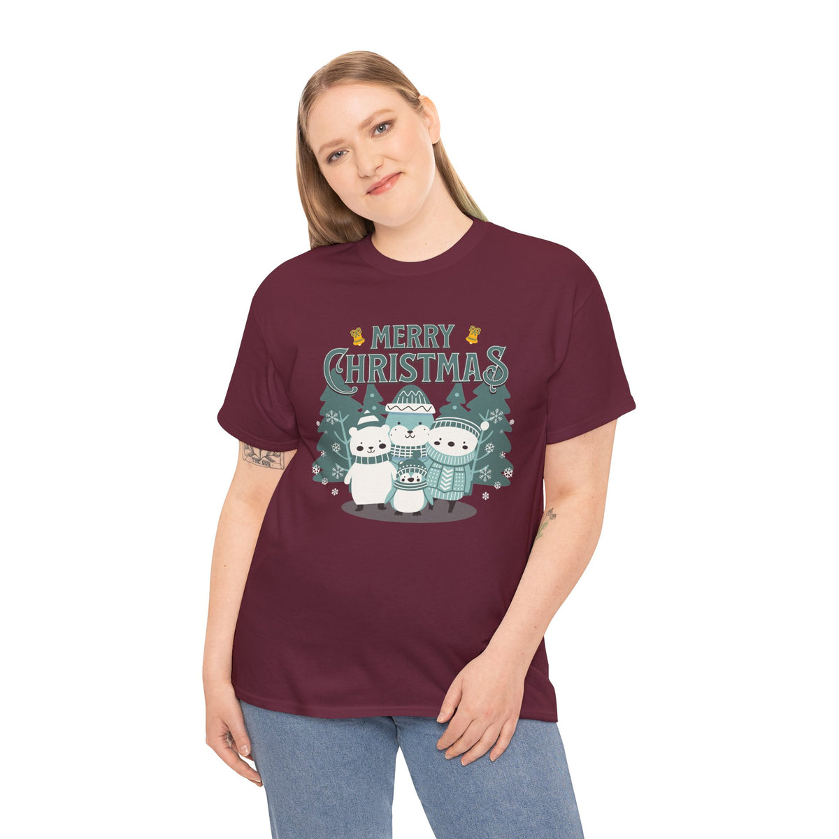 Cute Polar Bear Christmas Shirt, Merry Christmas Graphic Tee, Cozy Winter Animals T-Shirt, Penguin Holiday Gift