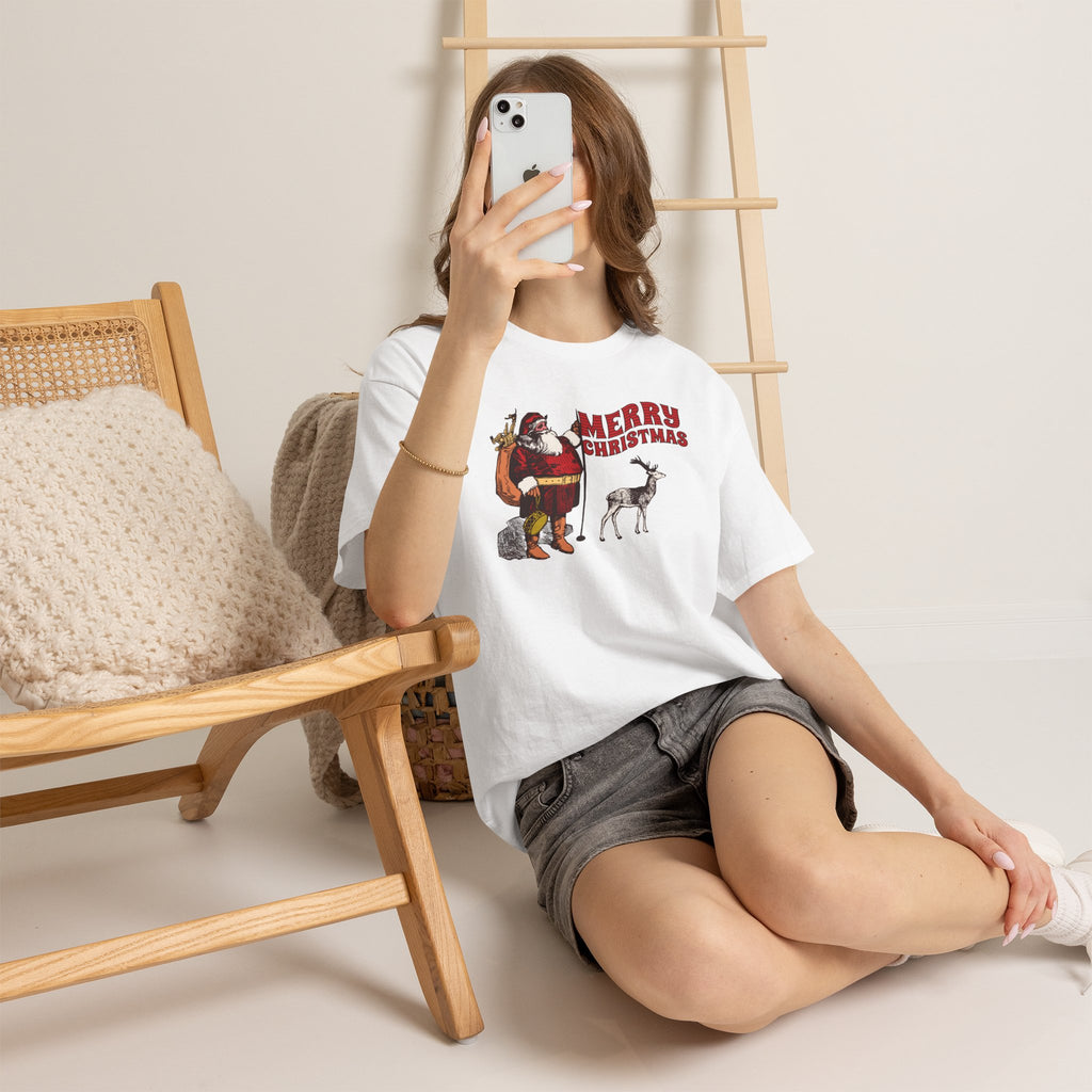 Vintage Santa Christmas Shirt, Retro Santa and Reindeer Tee, Old Fashioned Christmas Graphic T-Shirt, Nostalgic Holiday Gift
