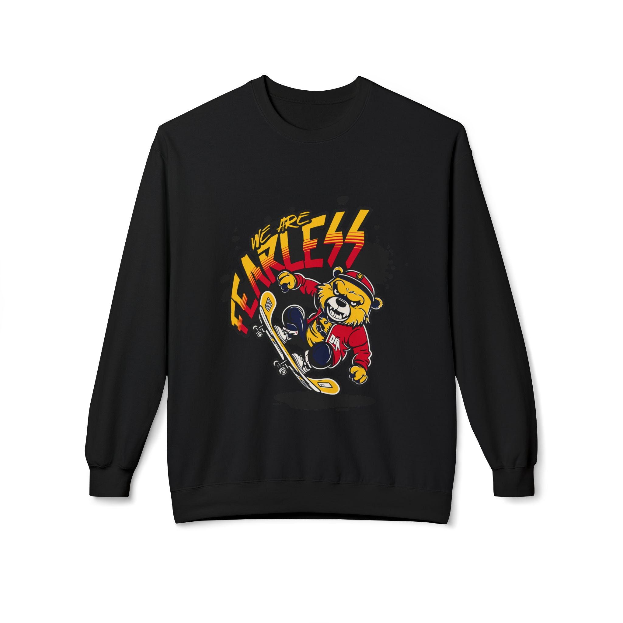 Fearless Skateboard Bear Crewneck Sweatshirt, Cozy Streetwear, Gifts for Skaters, Unisex Fall Fashion, Edgy Graphic Sweatshirt