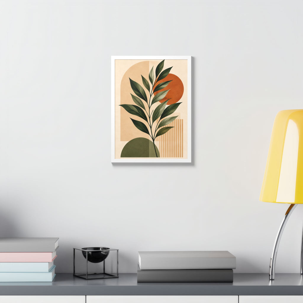 Minimalist Botanical Framed Wall Art, Olive Green Terracotta Print, Modern Boho Home Decor, Neutral Wall Art