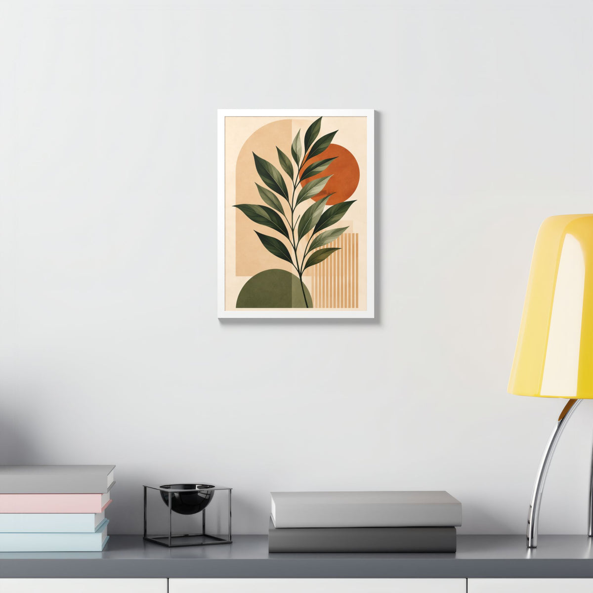 Minimalist Botanical Framed Wall Art, Olive Green Terracotta Print, Modern Boho Home Decor, Neutral Wall Art