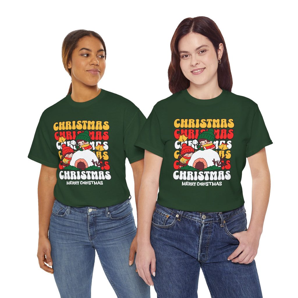 Cute Christmas Shirt, Retro Merry Christmas Graphic Tee, Kids Playing in Snow T-Shirt, Cozy Holiday Gift