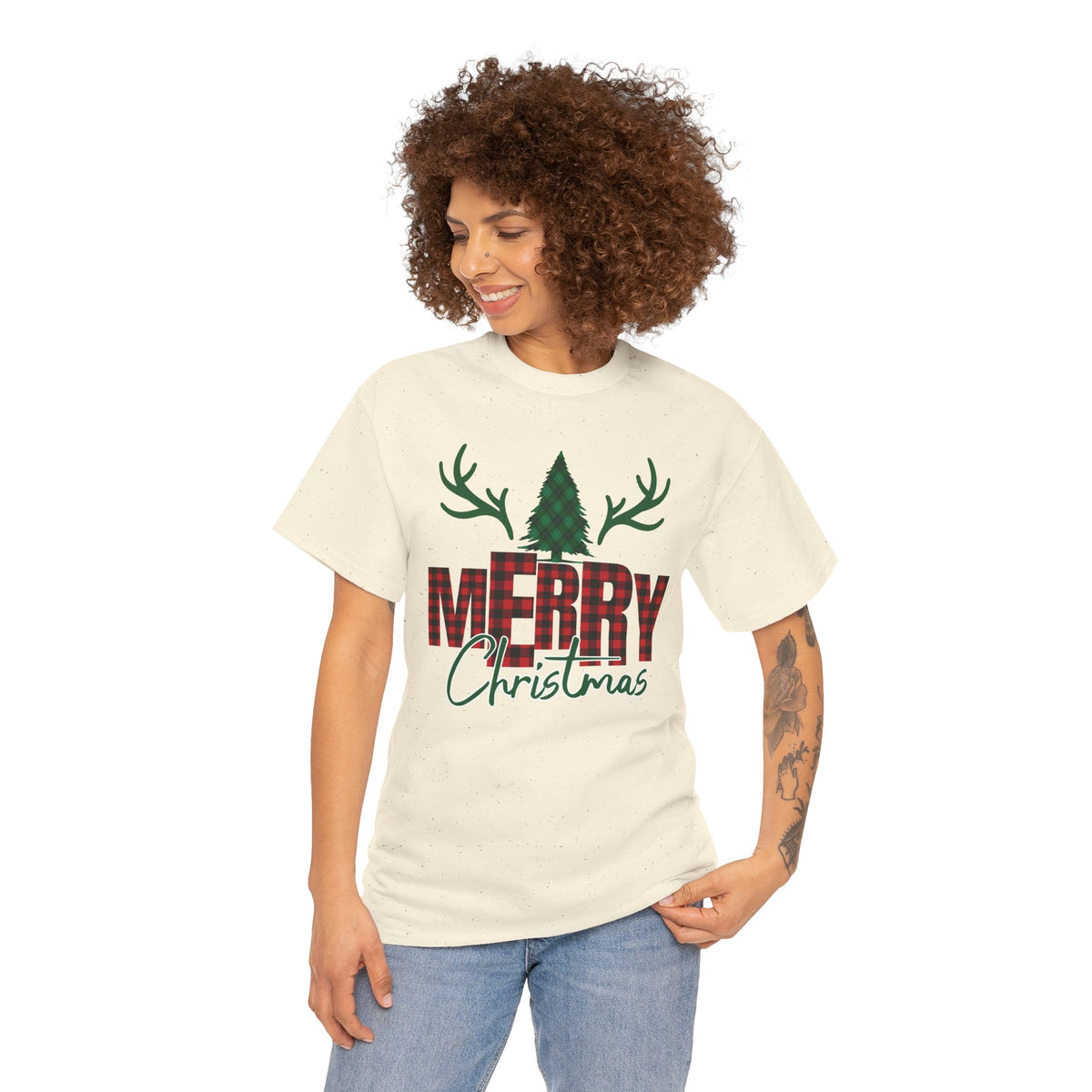 Buffalo Plaid Christmas Shirt, Merry Christmas Graphic Tee, Rustic Farmhouse Holiday T-Shirt, Red Plaid Xmas Gift