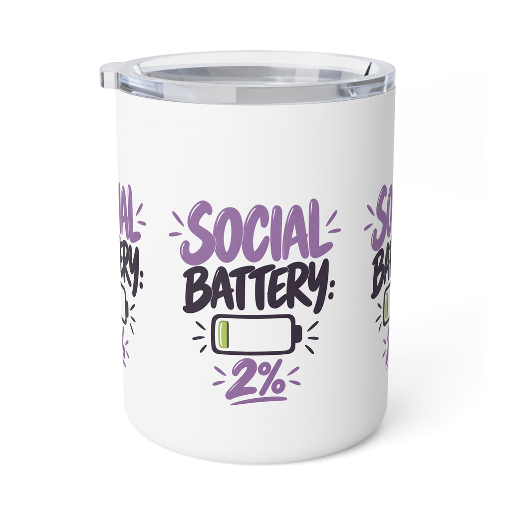 Social Battery: 2% — Funny Insulated Coffee Mug, 10oz