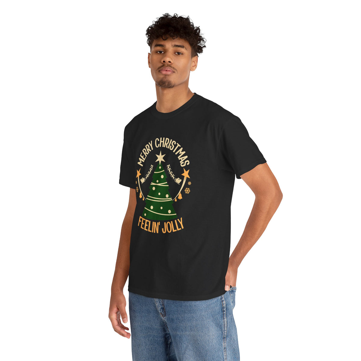 Feelin Jolly Christmas Shirt, Retro Christmas Tree Tee, Merry Christmas Graphic T-Shirt, Vintage Holiday Gift