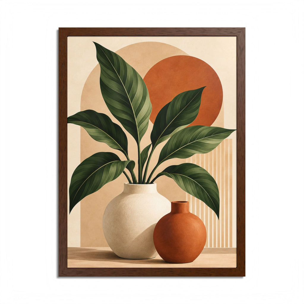 Botanical Framed Wall Art, Terracotta Boho Wall Decor, Olive Green Botanical Print, Neutral Living Room Art