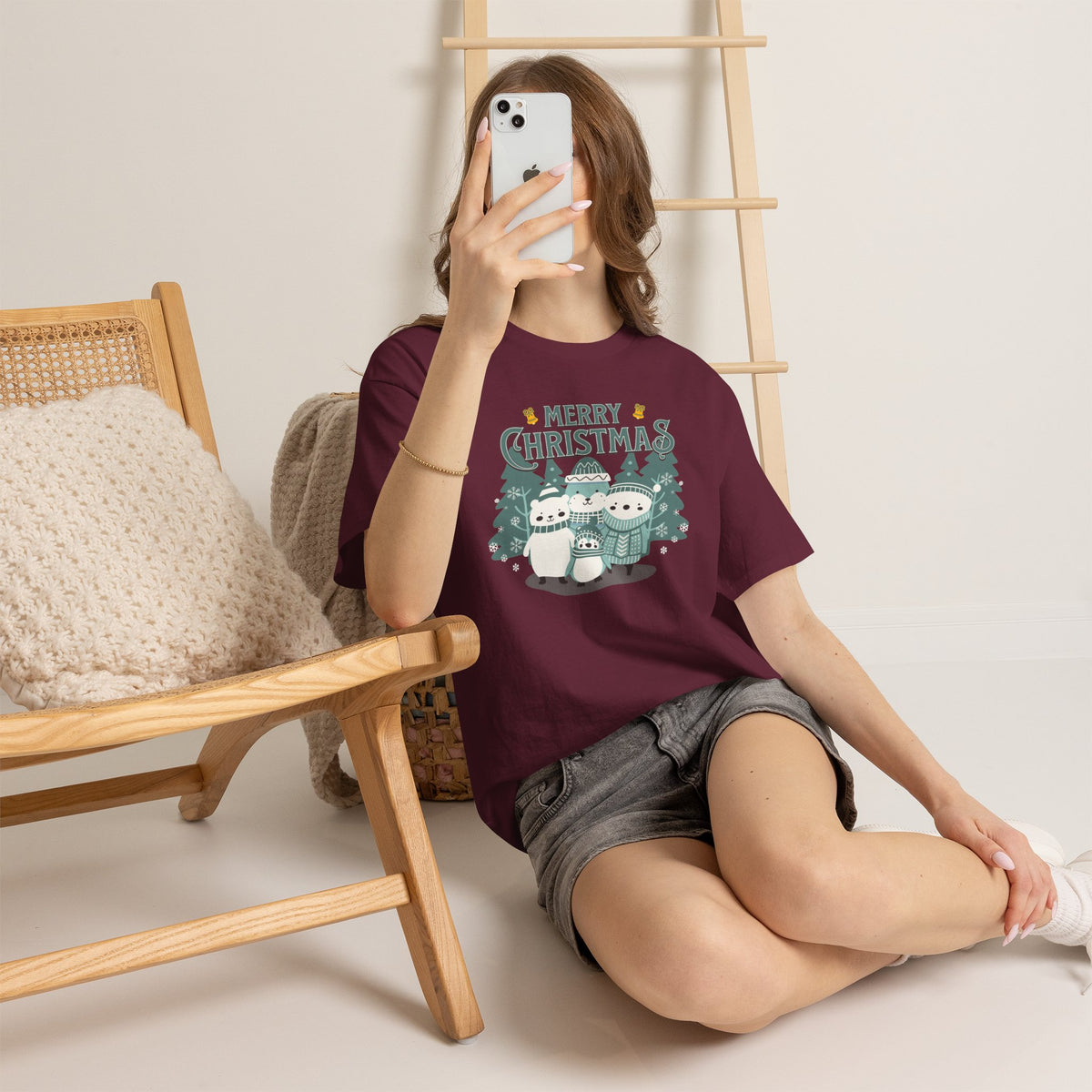 Cute Polar Bear Christmas Shirt, Merry Christmas Graphic Tee, Cozy Winter Animals T-Shirt, Penguin Holiday Gift