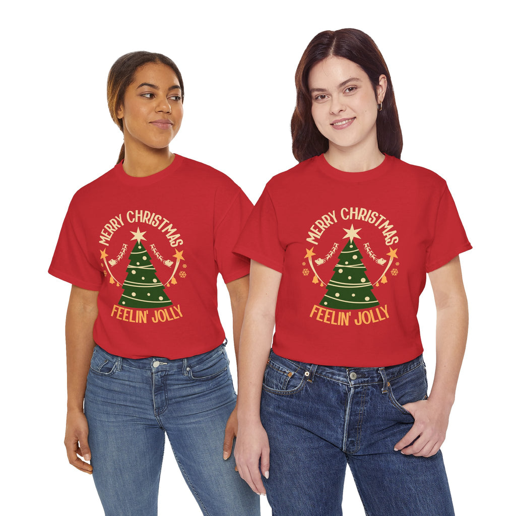 Feelin Jolly Christmas Shirt, Retro Christmas Tree Tee, Merry Christmas Graphic T-Shirt, Vintage Holiday Gift