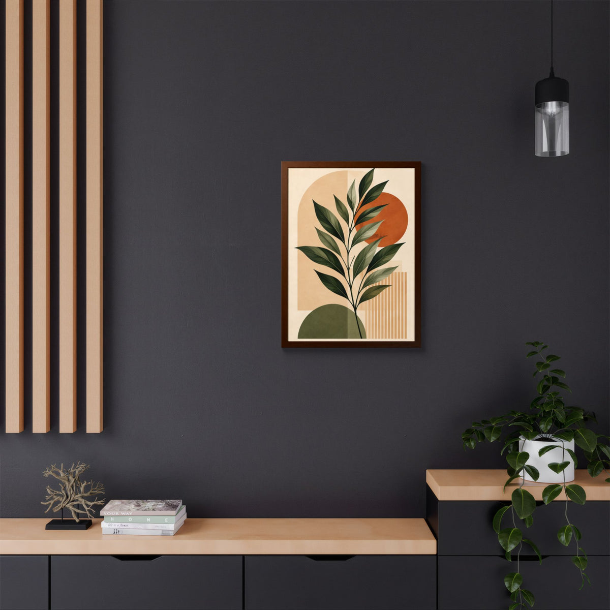 Minimalist Botanical Framed Wall Art, Olive Green Terracotta Print, Modern Boho Home Decor, Neutral Wall Art