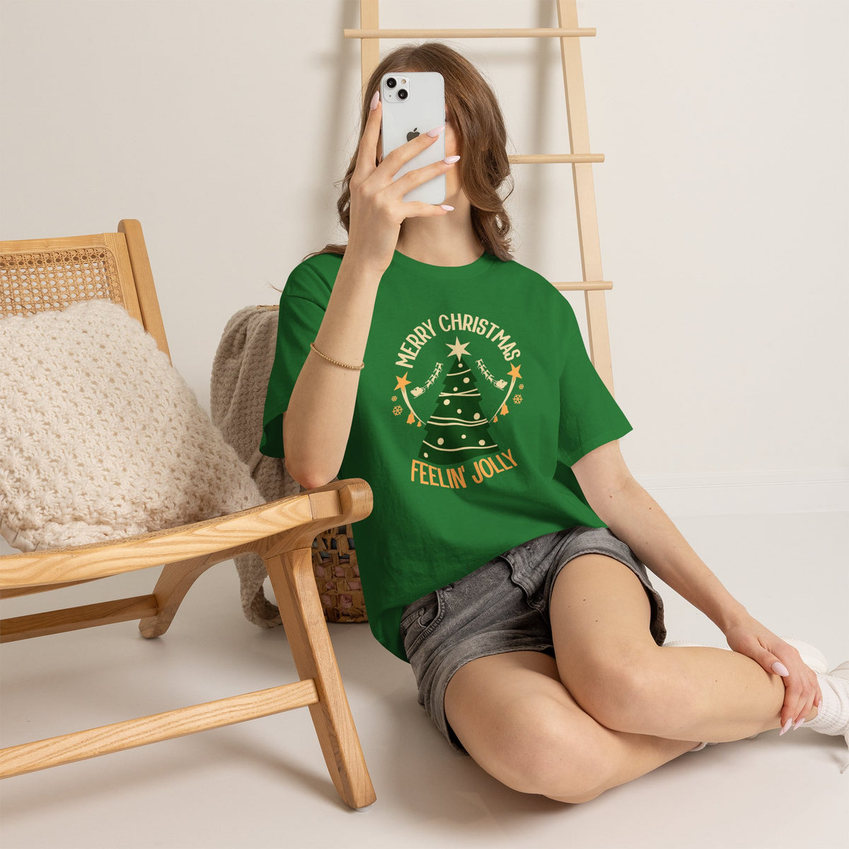 Feelin Jolly Christmas Shirt, Retro Christmas Tree Tee, Merry Christmas Graphic T-Shirt, Vintage Holiday Gift