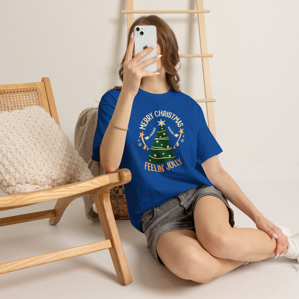 Feelin Jolly Christmas Shirt, Retro Christmas Tree Tee, Merry Christmas Graphic T-Shirt, Vintage Holiday Gift
