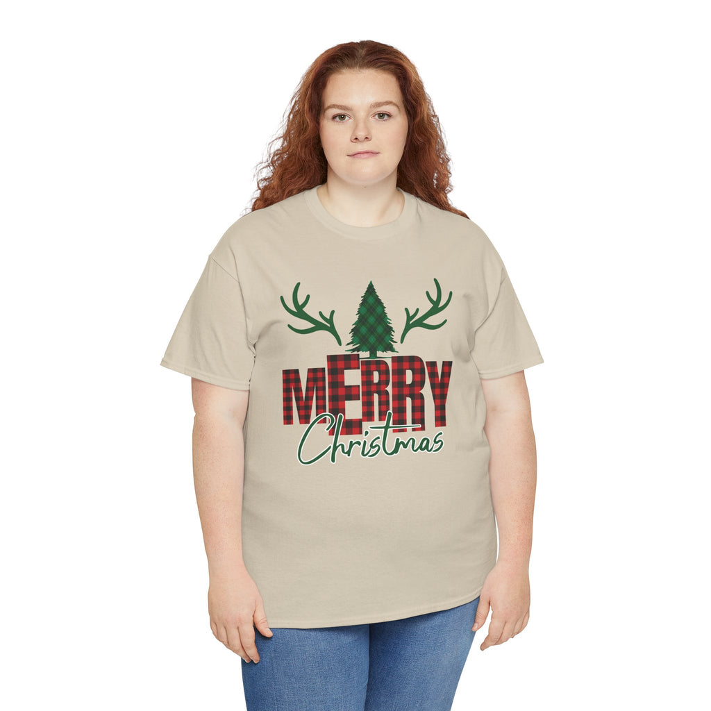 Buffalo Plaid Christmas Shirt, Merry Christmas Graphic Tee, Rustic Farmhouse Holiday T-Shirt, Red Plaid Xmas Gift