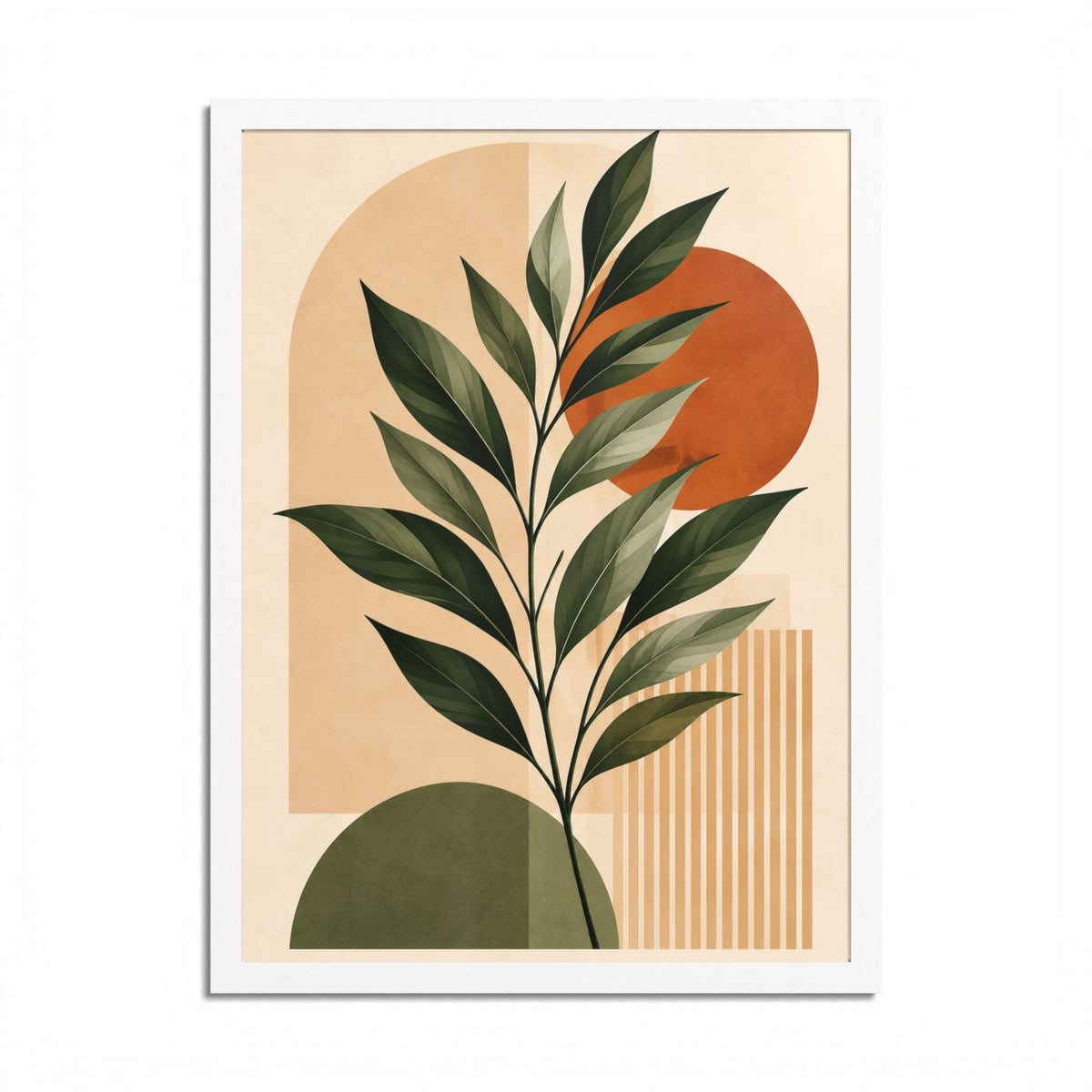 Minimalist Botanical Framed Wall Art, Olive Green Terracotta Print, Modern Boho Home Decor, Neutral Wall Art