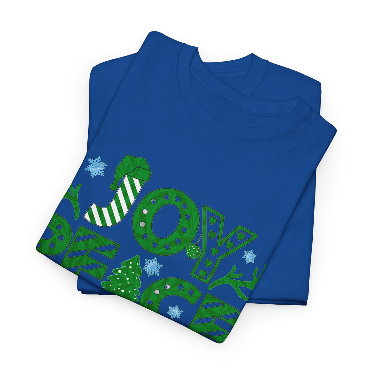 Joy Peace Love Christmas Shirt, Green Holiday Graphic Tee, Festive Christmas Typography T-Shirt, Positive Holiday Gift