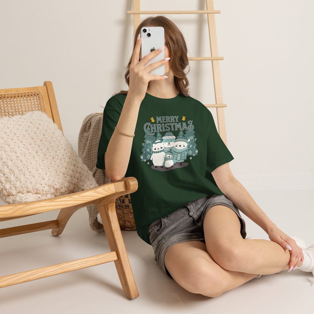 Cute Polar Bear Christmas Shirt, Merry Christmas Graphic Tee, Cozy Winter Animals T-Shirt, Penguin Holiday Gift