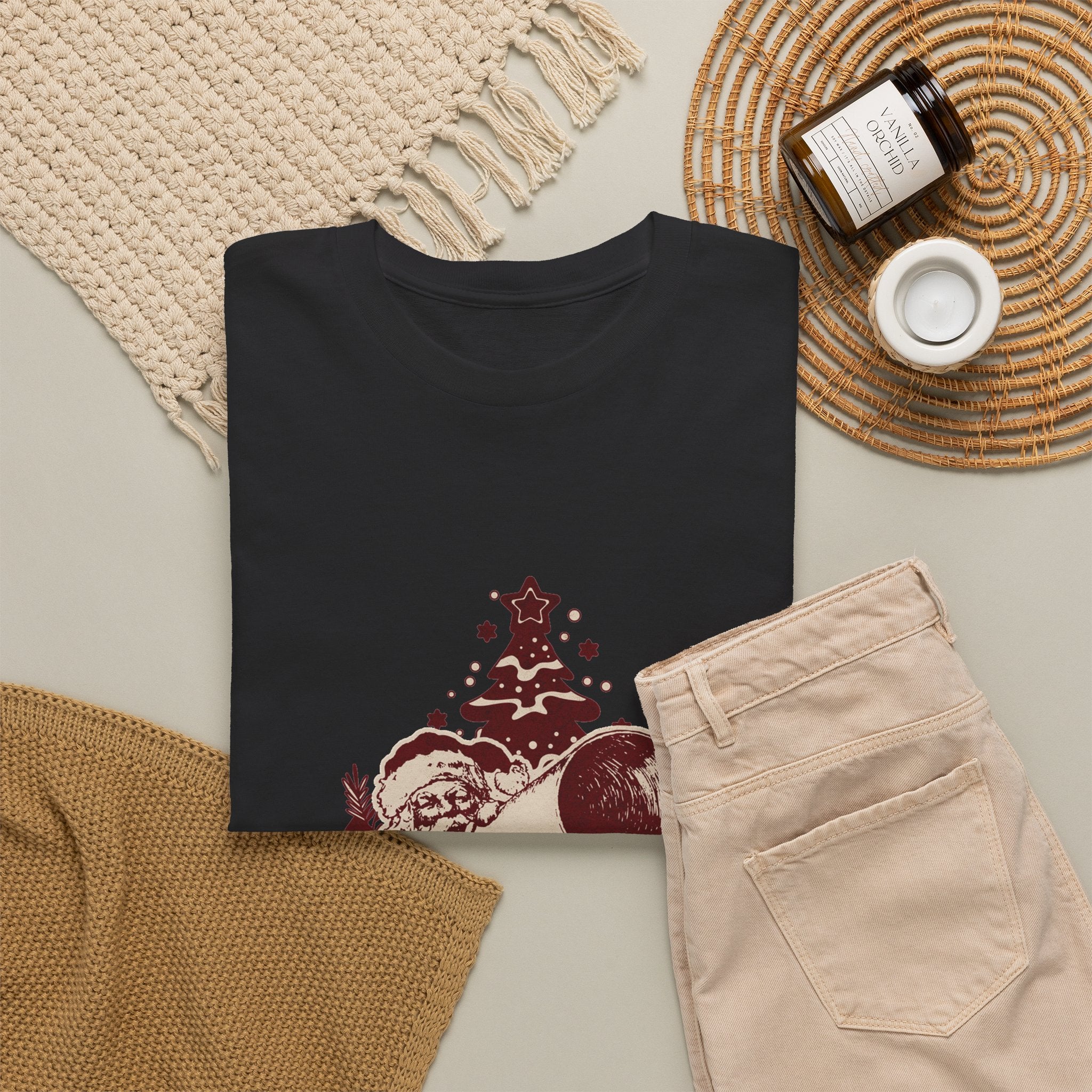 Vintage Megaphone Santa T-Shirt — Retro Christmas Tree Graphic Tee