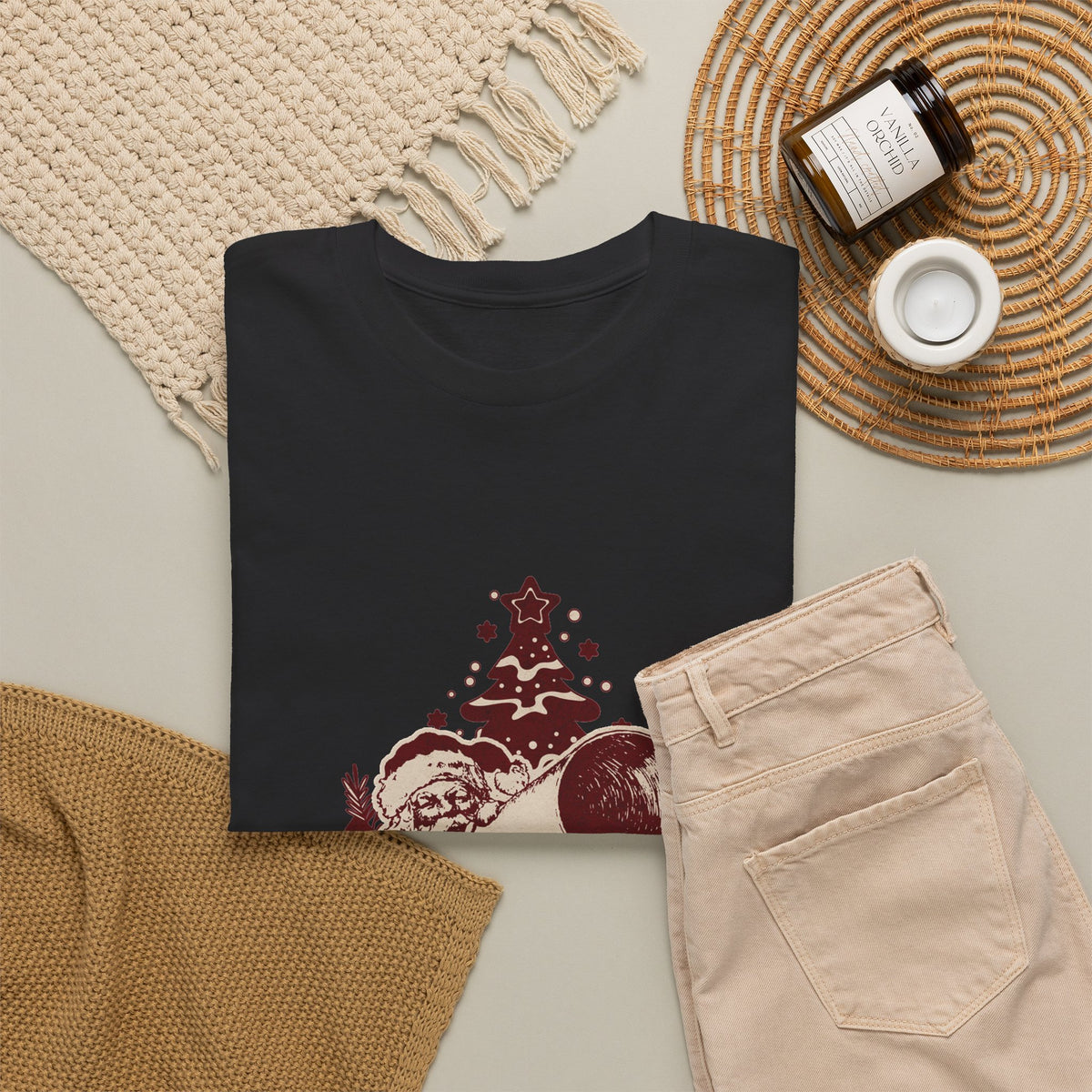 Vintage Megaphone Santa T-Shirt — Retro Christmas Tree Graphic Tee