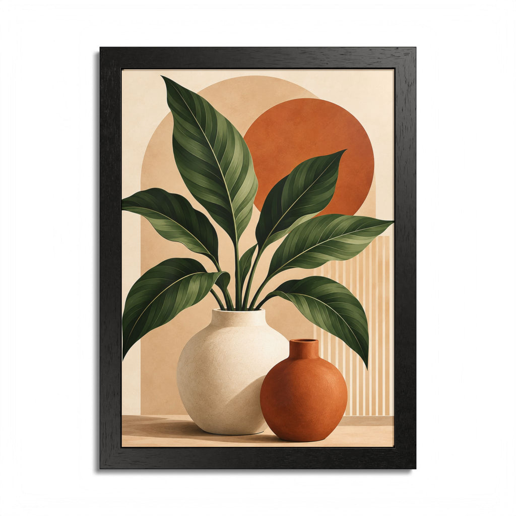 Botanical Framed Wall Art, Terracotta Boho Wall Decor, Olive Green Botanical Print, Neutral Living Room Art