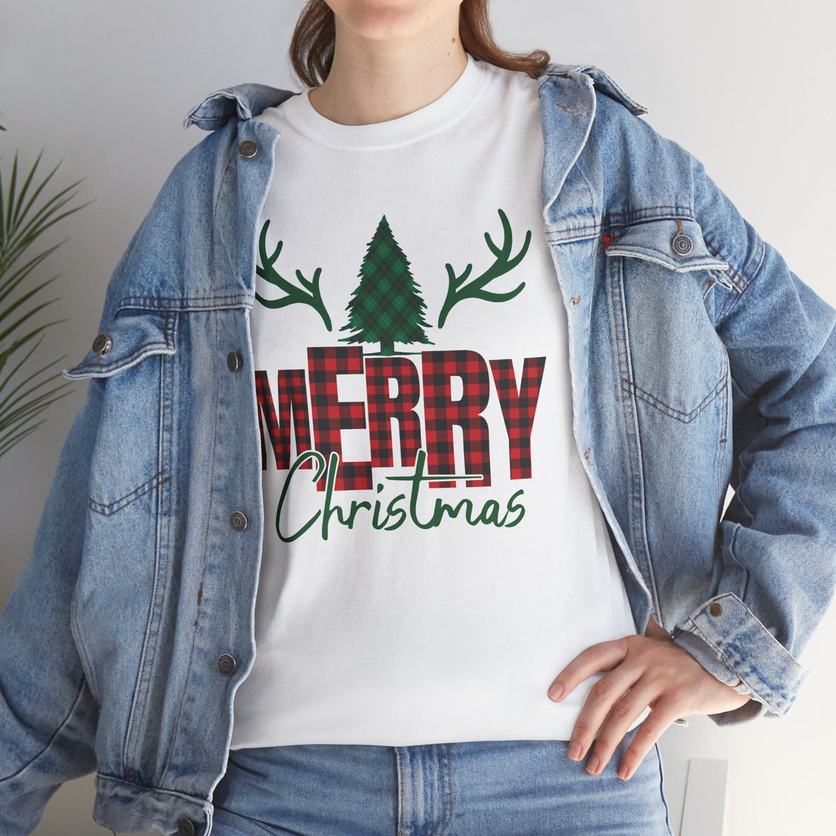 Buffalo Plaid Christmas Shirt, Merry Christmas Graphic Tee, Rustic Farmhouse Holiday T-Shirt, Red Plaid Xmas Gift