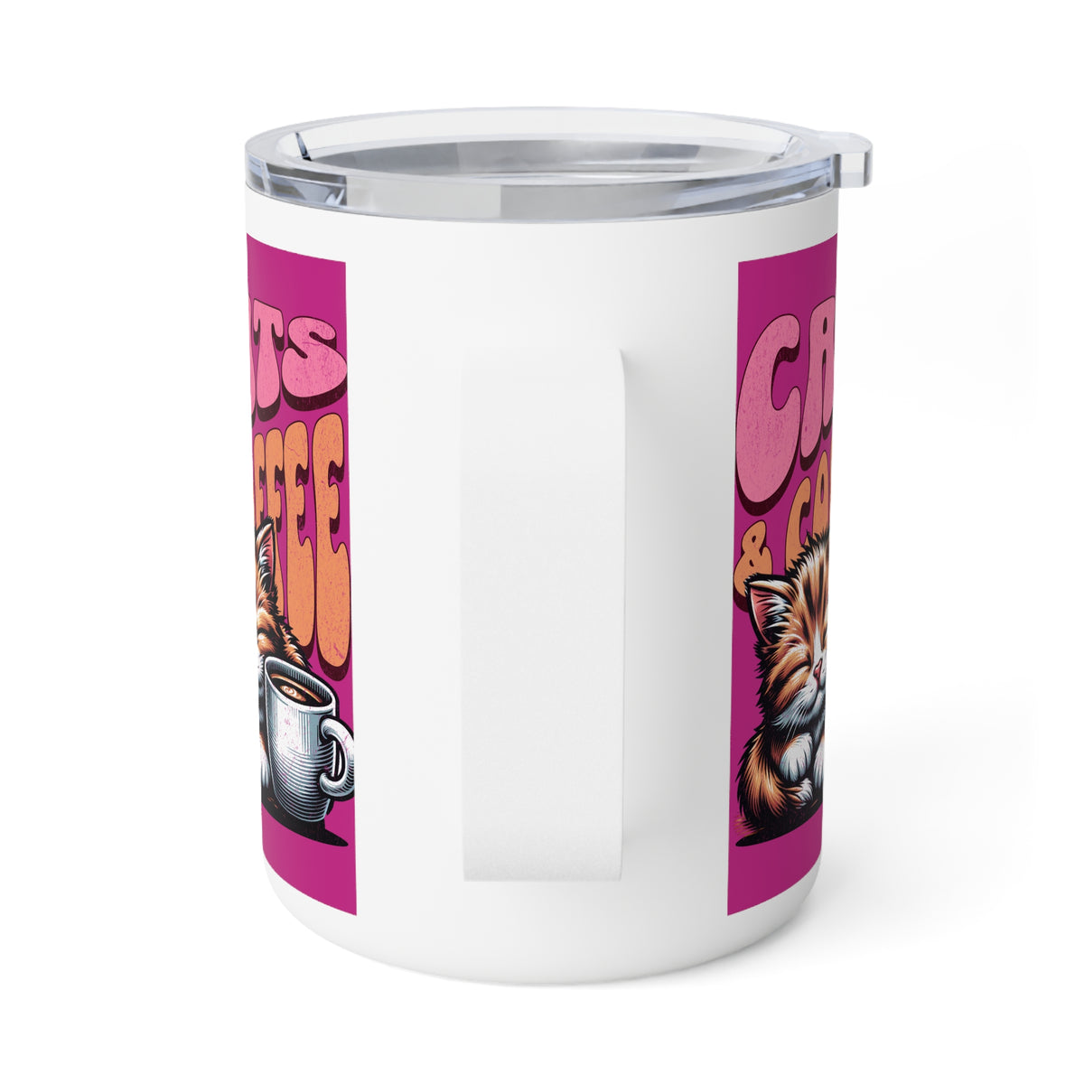 Pink Cat & Coffee Mug - Drinkware for Coffee Lovers, 10oz Insulated Design