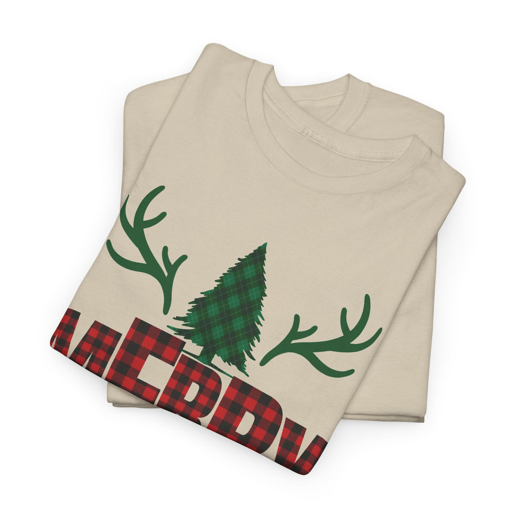 Buffalo Plaid Christmas Shirt, Merry Christmas Graphic Tee, Rustic Farmhouse Holiday T-Shirt, Red Plaid Xmas Gift