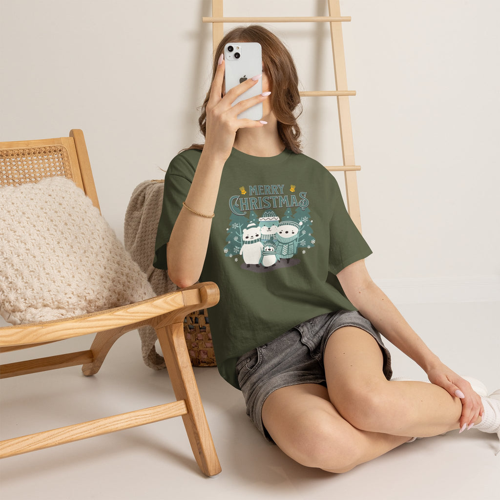 Cute Polar Bear Christmas Shirt, Merry Christmas Graphic Tee, Cozy Winter Animals T-Shirt, Penguin Holiday Gift