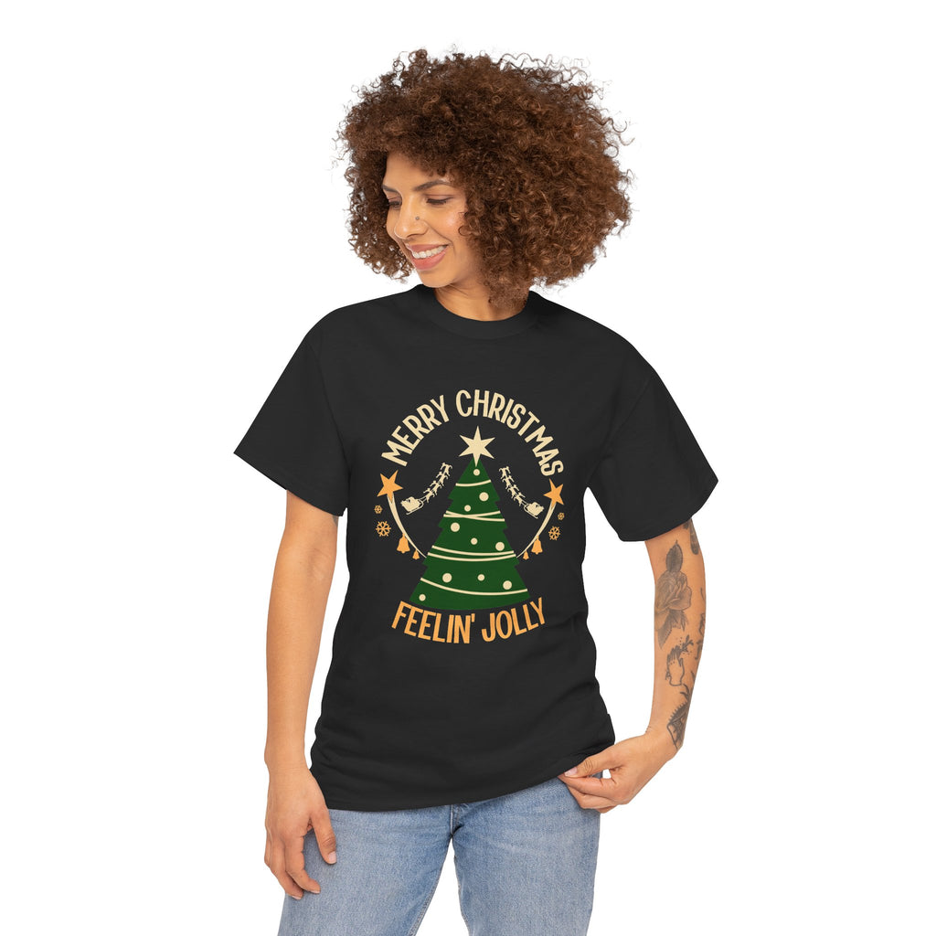 Feelin Jolly Christmas Shirt, Retro Christmas Tree Tee, Merry Christmas Graphic T-Shirt, Vintage Holiday Gift