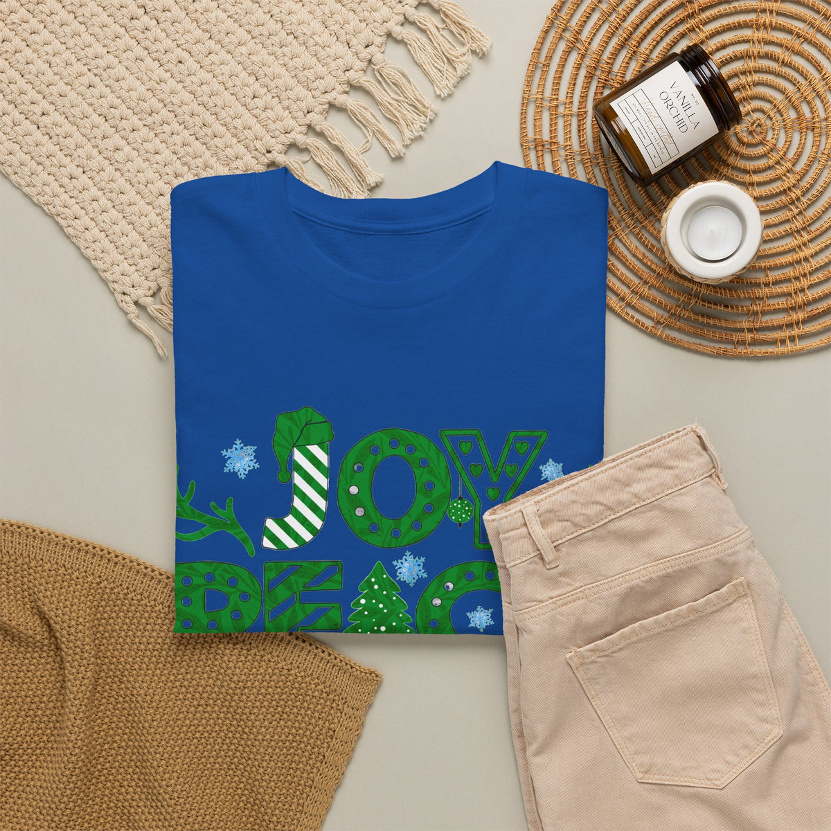 Joy Peace Love Christmas Shirt, Green Holiday Graphic Tee, Festive Christmas Typography T-Shirt, Positive Holiday Gift
