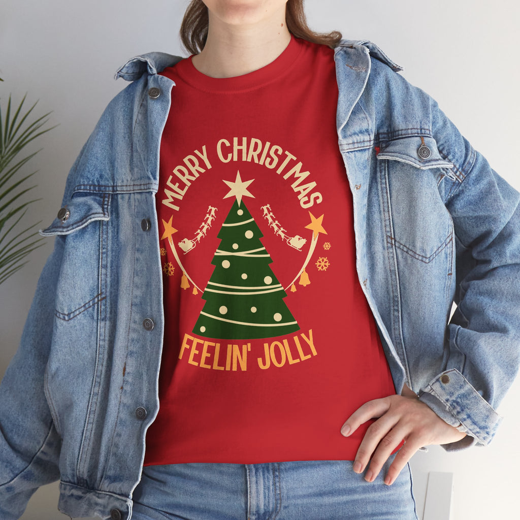 Feelin Jolly Christmas Shirt, Retro Christmas Tree Tee, Merry Christmas Graphic T-Shirt, Vintage Holiday Gift
