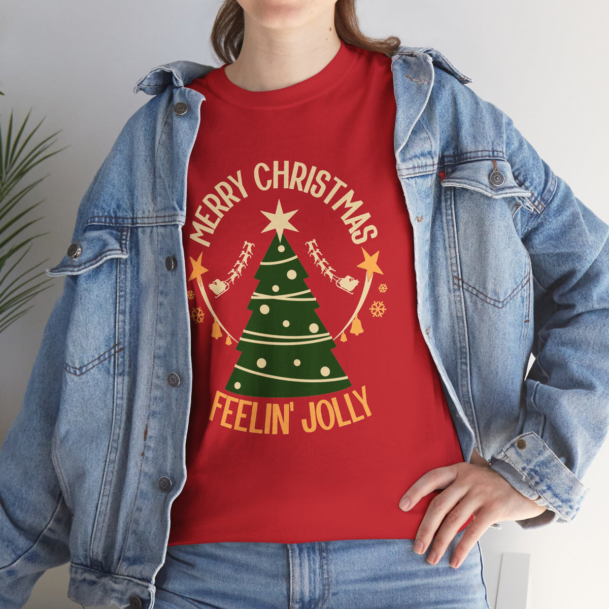 Feelin Jolly Christmas Shirt, Retro Christmas Tree Tee, Merry Christmas Graphic T-Shirt, Vintage Holiday Gift
