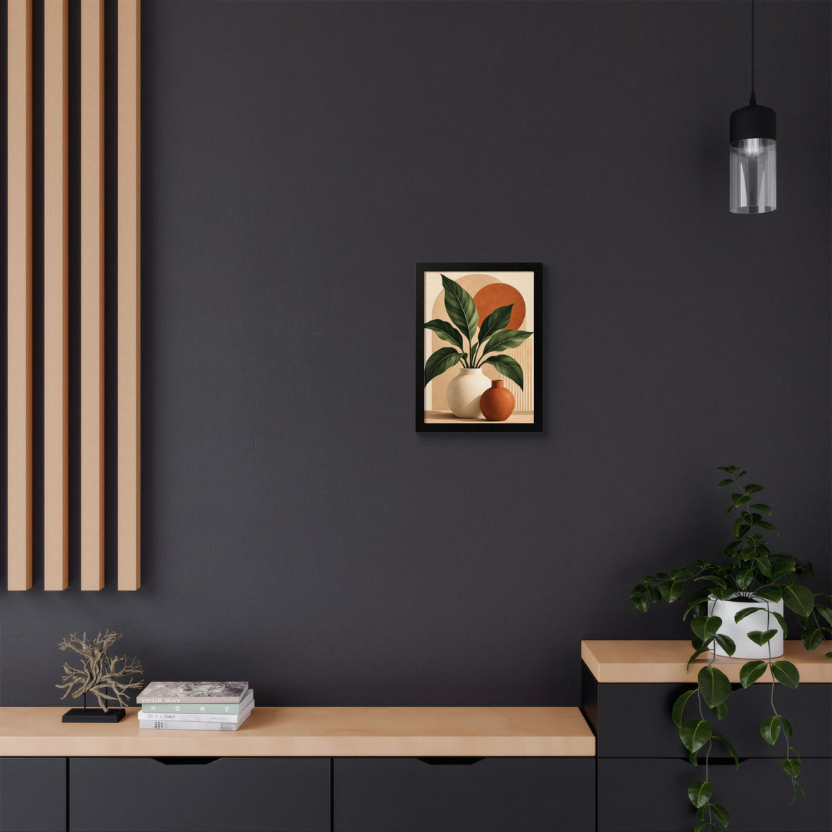 Botanical Framed Wall Art, Terracotta Boho Wall Decor, Olive Green Botanical Print, Neutral Living Room Art