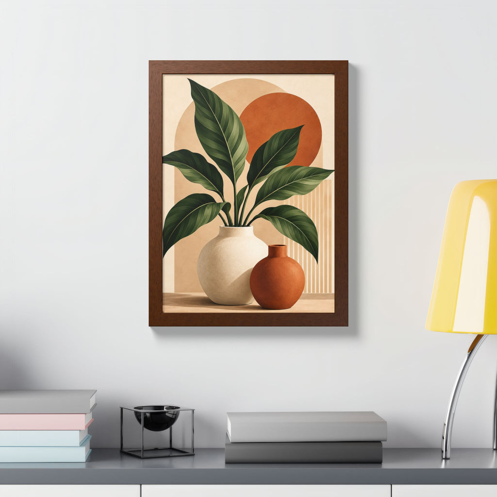 Botanical Framed Wall Art, Terracotta Boho Wall Decor, Olive Green Botanical Print, Neutral Living Room Art