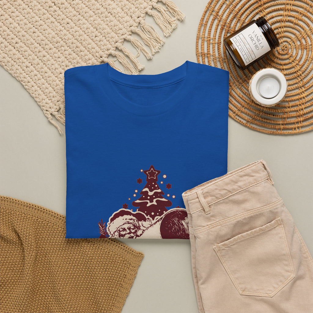Vintage Megaphone Santa T-Shirt — Retro Christmas Tree Graphic Tee