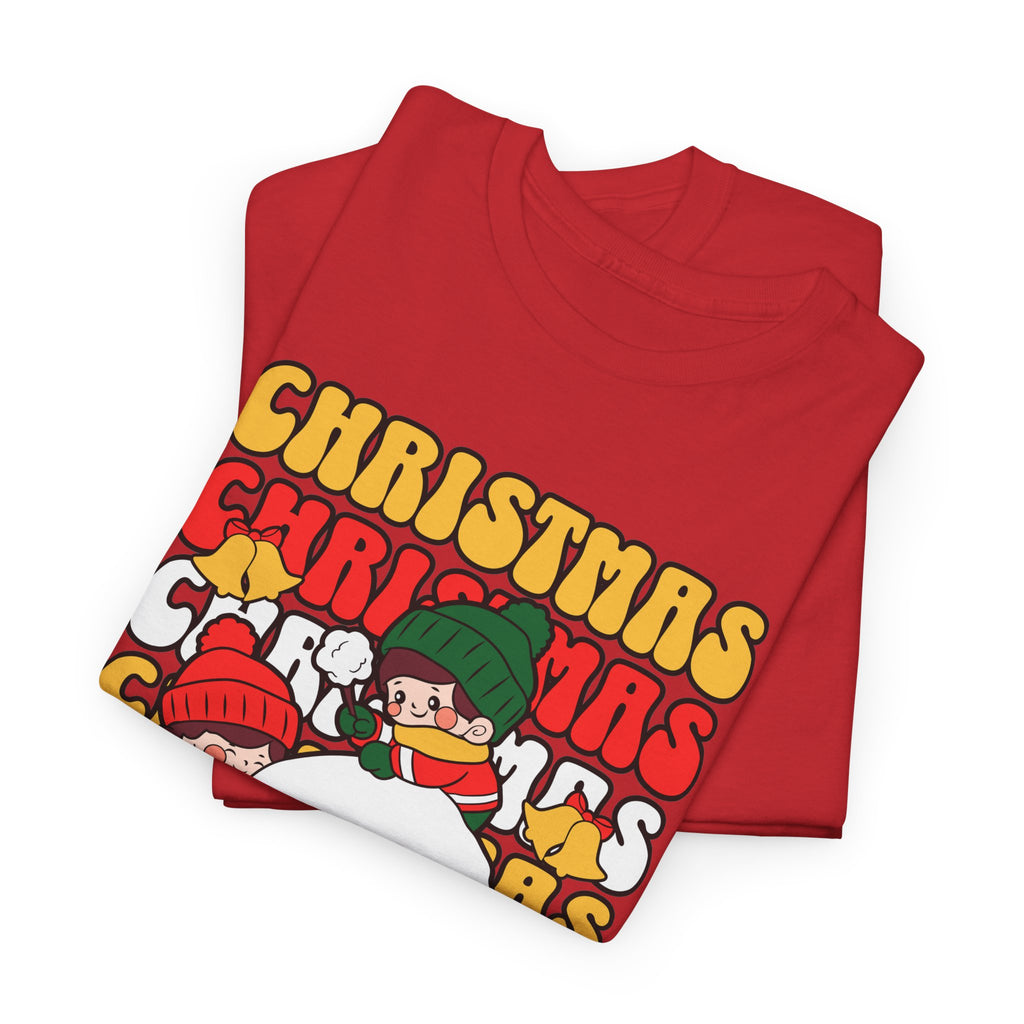 Cute Christmas Shirt, Retro Merry Christmas Graphic Tee, Kids Playing in Snow T-Shirt, Cozy Holiday Gift
