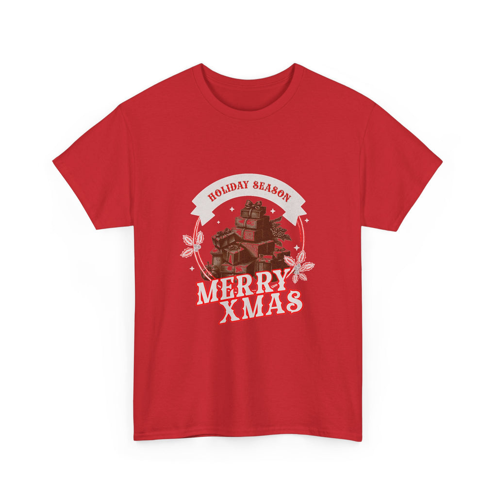 Merry Xmas Holiday Season T-Shirt — Vintage Christmas Gift Stack Graphic Tee